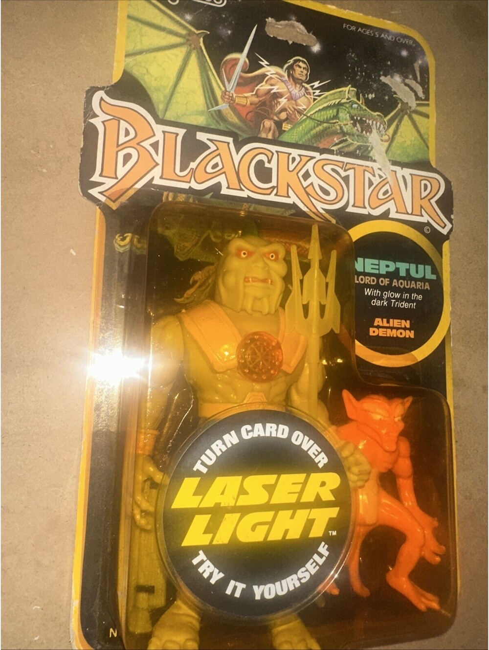 1983 MOC Blackstar Neptul Lord of Aquaria w/Laser Light & Alien Demon Galoob